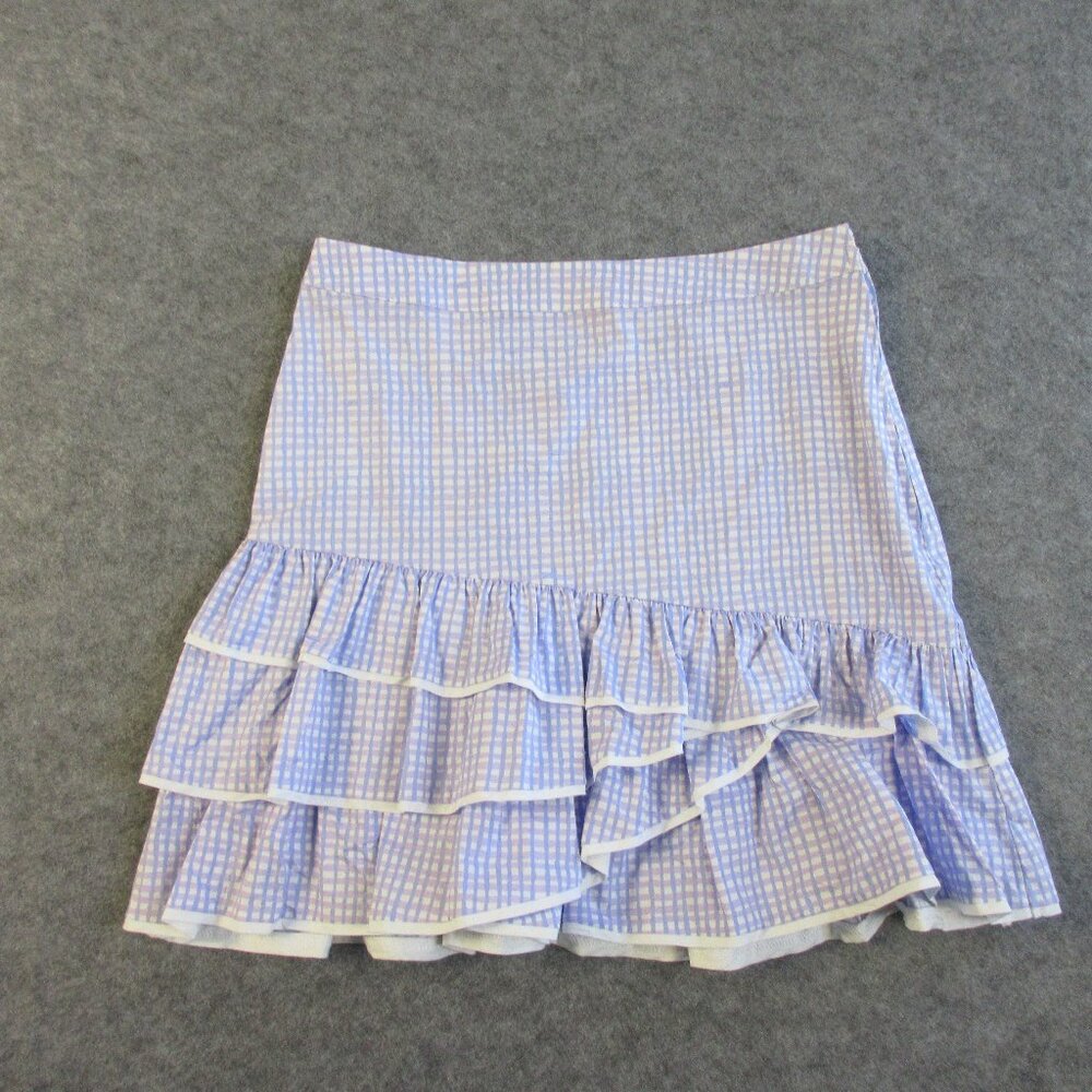 Lilly Pulitzer Mini Skirt Women Size 2 Lavender Gingham Plaid Tiered Ruffle 192